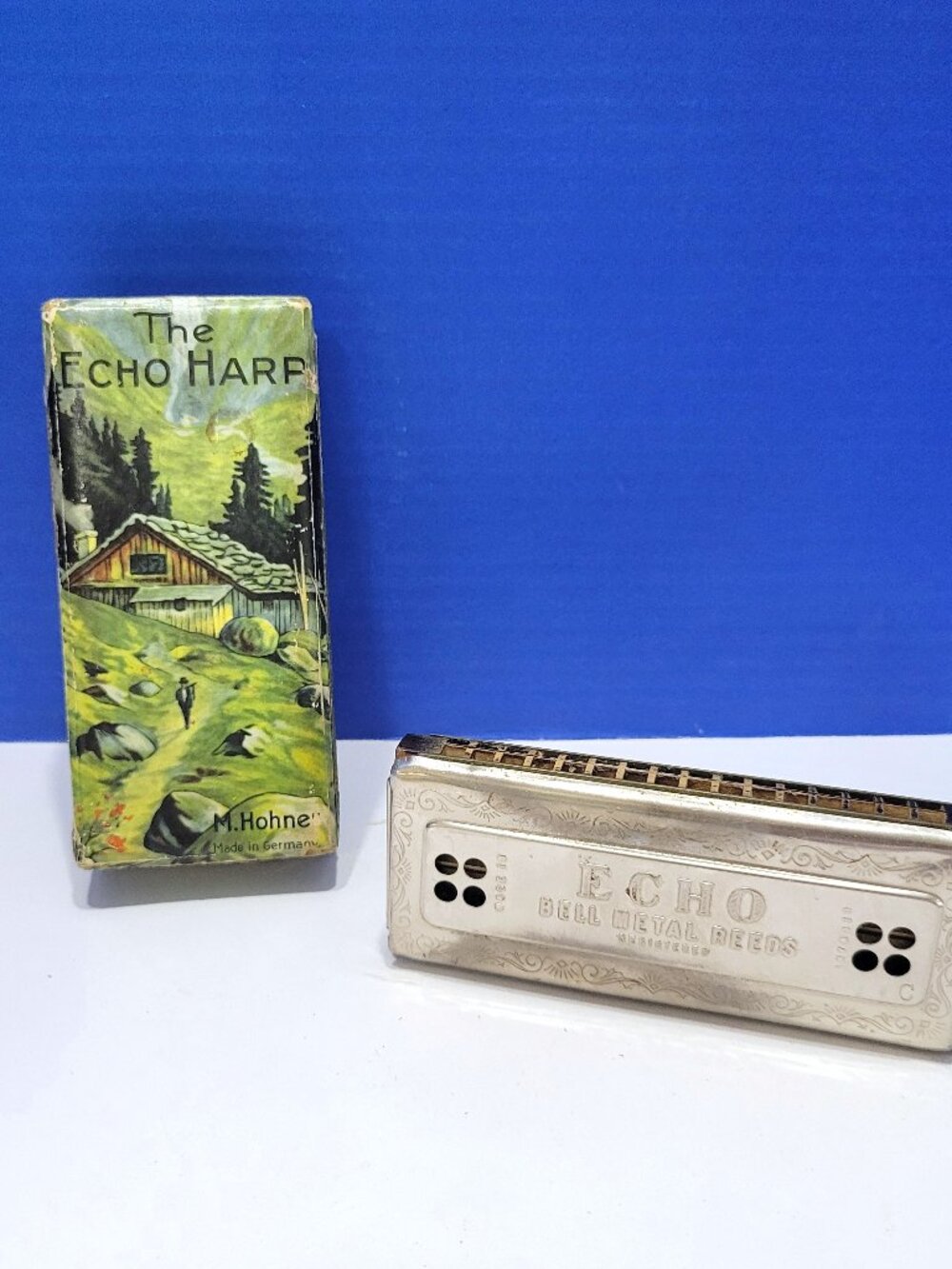 Antique M. Hohner The Echo Harp Harmonica Key of CG 32 Double Holes
